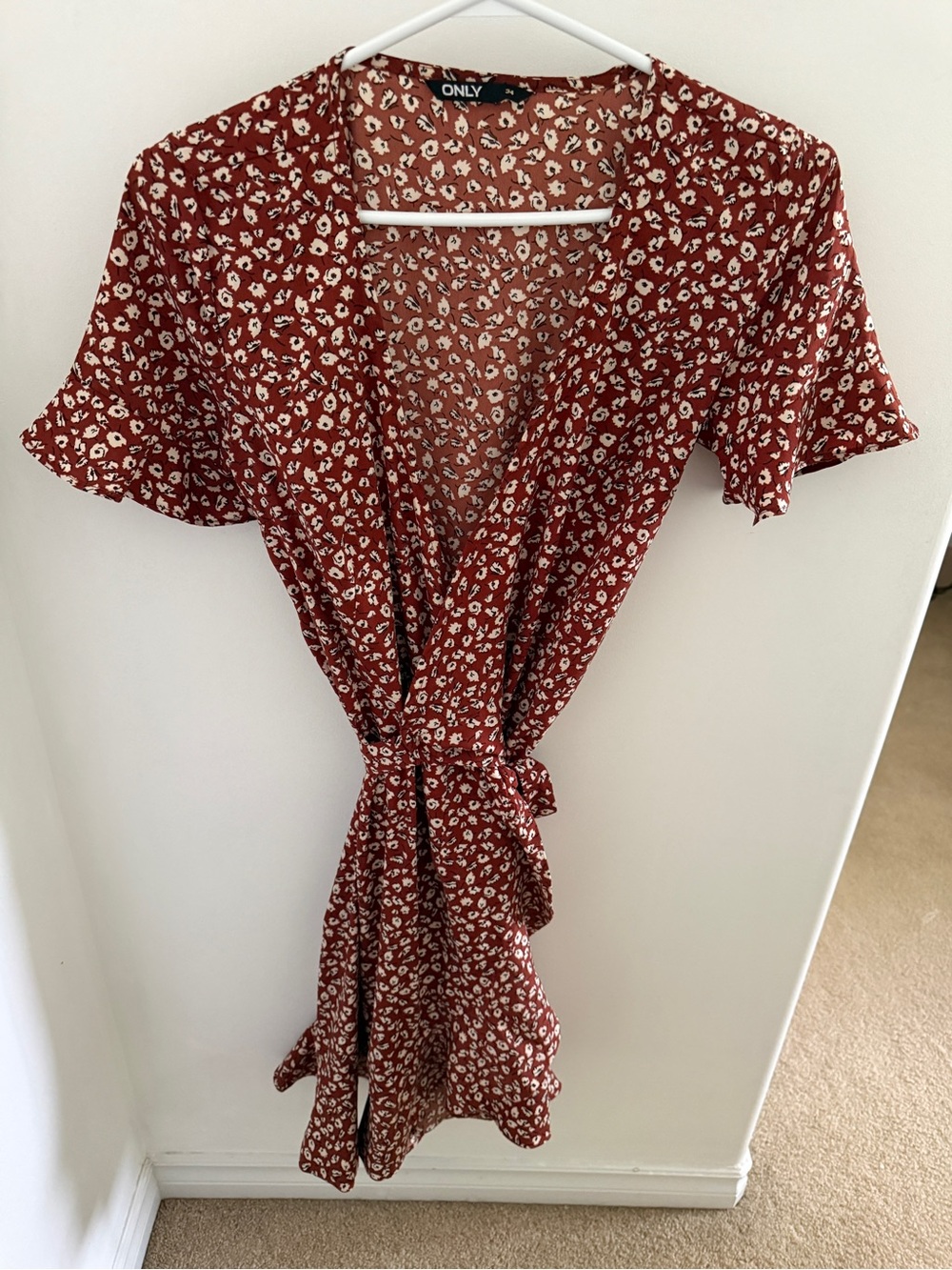 ONLY Rust Floral Wrap Tunic with Tie Waist